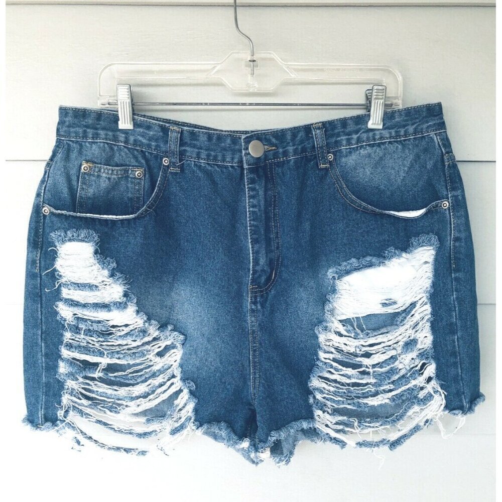 Pretty Little Thing Shorts Womens Large Distressed Cut Off Denim Boho Festival